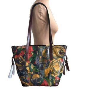 Patricia Nash Handbag Kemble Leather Tote Shoulder Bag Floral Winter Bloom Brown